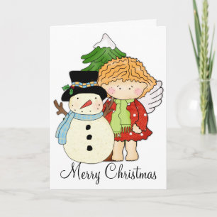 Cartão De Festividades Feliz Natal Winter Angel & Snowman Card