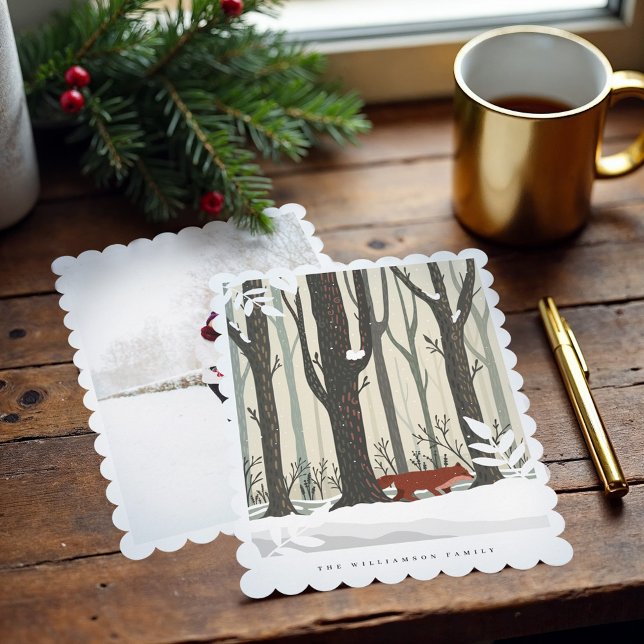 Cartão De Festividades Feliz Natal Woodland Fox da Floresta de Inverno (Merry Christmas Woodland Winter Forest Fox Photo Holiday Card)