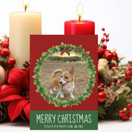 Cartão De Festividades Feliz Natal Wreath Cachorro Personalizado Vermelho