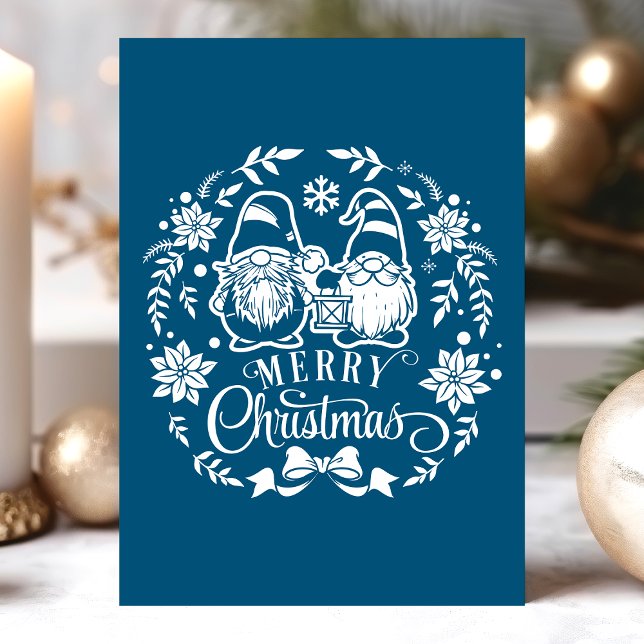 Cartão De Festividades Feliz Natal Wreath Gnomo (Criador carregado)