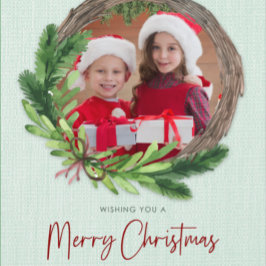 Cartão De Festividades Feliz Natal Wreath Modern Photo