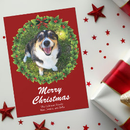 Cartão De Festividades Feliz Natal Wreath Personalizada Foto de Pet