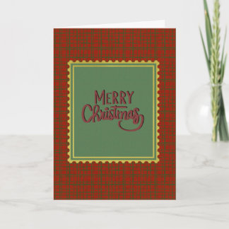Cartão De Festividades Feliz Natal Xadrez Verde e Vermelho Retro