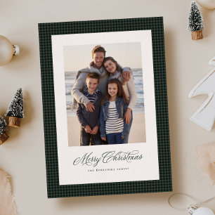 Cartão De Festividades Feliz Natal xadrez verde uma foto