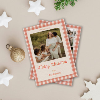 Cartão De Festividades Feliz Natal Xadrez Vermelho 4 Fotos Família Férias