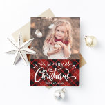 Cartão De Festividades Feliz Natal Xadrez Vermelho Negro<br><div class="desc">Cartão com fotos de Férias,  Script de "Feliz Natal" com Padrões de Xadrez Vermelho e Preto. Mande alegria de férias para sua família e amigos. Para personalização mais avançada deste design,  clique no botão "Personalizar".</div>