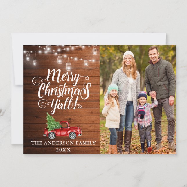 Cartão De Festividades Feliz Natal Y Foto All Lights Wood Truck (Frente)