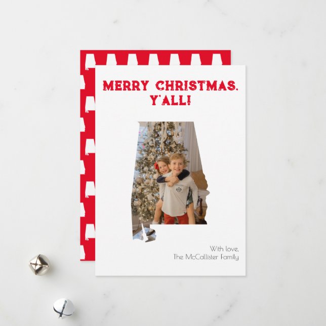 Cartão De Festividades Feliz Natal Y'all Red Alabama Foto Estatal (Frente/Verso In Situ)