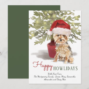 Cartão De Festividades Feliz Natal Yorkshire Terrier Aquarela