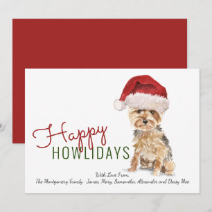 Cartão De Festividades Feliz Natalzinho Cachorrinho Yorkie de Chapéu de P