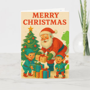 Cartão De Festividades Feliz Natalzinho! Papai Noel e Elfos Engraçadinhos