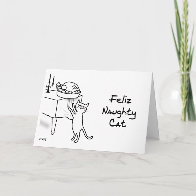 Cartão De Festividades Feliz Naughn Cat - Feriado de Natal Engraçado (Frente)
