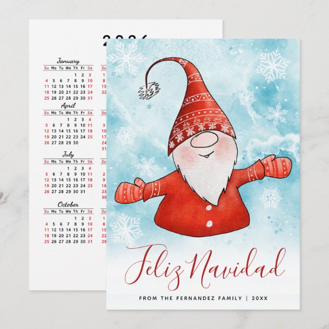 Cartão De Festividades Feliz Navidad 2025 Calendário do Gnomo Nórdico Nat (Frente/Verso)
