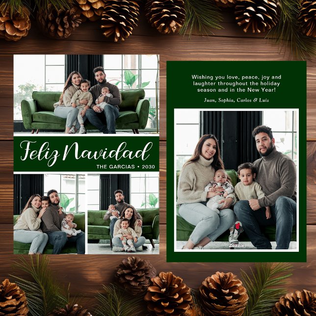 Cartão De Festividades Feliz Navidad 4 Photo Flat Holiday Card (Criador carregado)