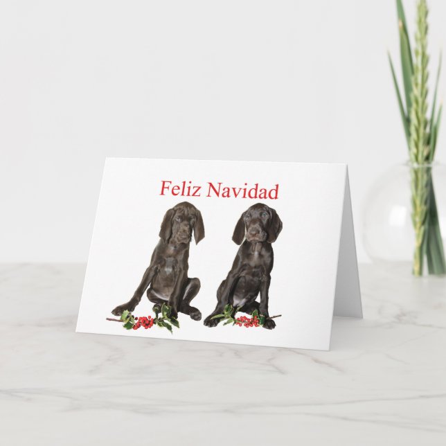 Cartão De Festividades Feliz Navidad Alemã - Puppies Escuros (Frente)
