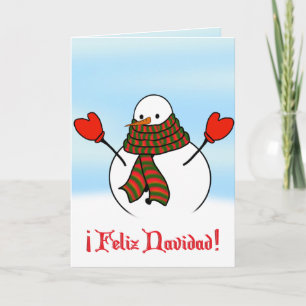 Cartão De Festividades Feliz Navidad - Bonito Snowman Com Um Carvalho Ext