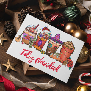 Cartão De Festividades Feliz Navidad Cactus Bebidas de Natal Café