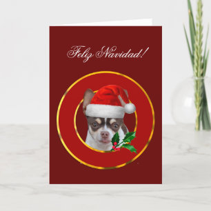Cartão De Festividades Feliz Navidad chihuahua puppy greeting card