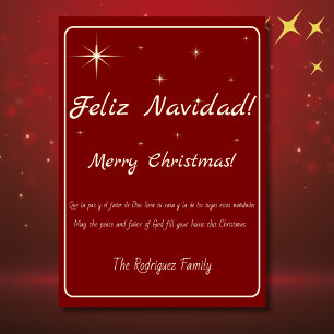 Cartão De Festividades Feliz Navidad Dourado e Vermelho Natal Bilingue