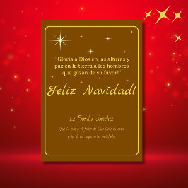 Cartão De Festividades Feliz Navidad Dourado & Marrom Lucas 2:14 Verso
