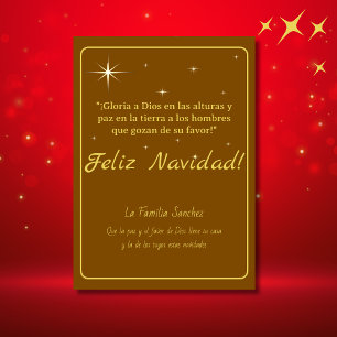 Cartão De Festividades Feliz Navidad Dourado & Marrom Lucas 2:14 Verso