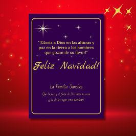 Cartão De Festividades Feliz Navidad Dourado & Roxo Lucas 2:14 Verso