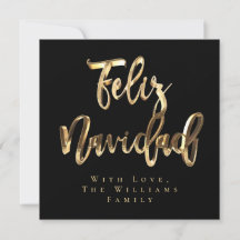 Feliz Navidad Elegante Chic Preto e Dourado Script