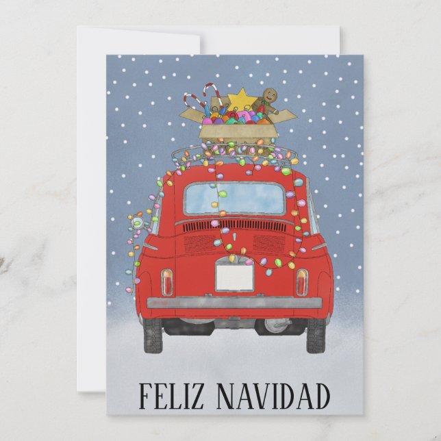 Cartão De Festividades Feliz Navidad Espanhola Red Fiat 500 (Frente)