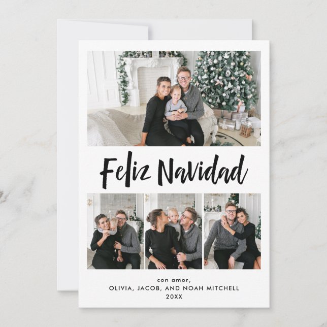 Cartão De Festividades Feliz Navidad| Grelha multifoto em preto-e-branco (Frente)