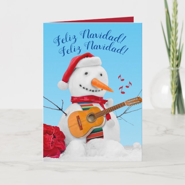 Cartão De Festividades Feliz Navidad Mariachi Cantando Snowman (Frente)