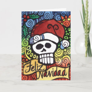 Cartão De Festividades Feliz Navidad Mexican Sugar Skull Santa