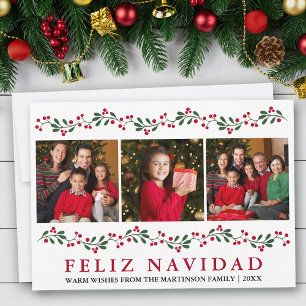 Cartão De Festividades Feliz Navidad Moderno com Folhagens e Bagas 3 Foto