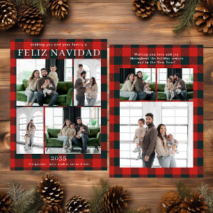 Cartão De Festividades Feliz Navidad Multi Foto Xadrez Búfalo Vermelho