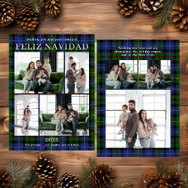 Cartão De Festividades Feliz Navidad Multi Photo Grren Plaid Holiday Card