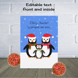 Cartão De Festividades Feliz navidad natal pinguins do ano novo espanhol