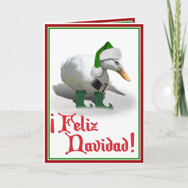 Cartão De Festividades Feliz Navidad - Papai noel Helper Elf Duck (Frente)