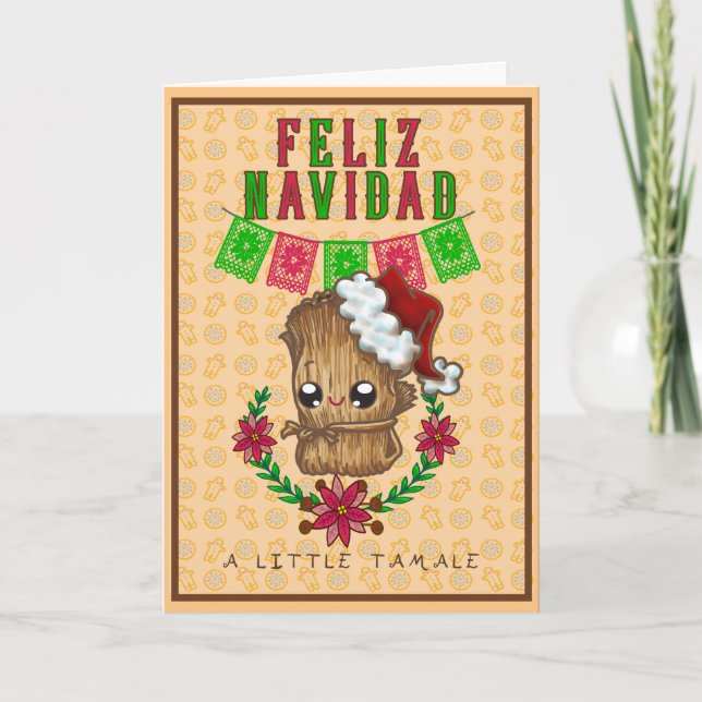 Cartão De Festividades Feliz Navidad - Pequeno Tamale (amarelo) Bi-lingua (Frente)