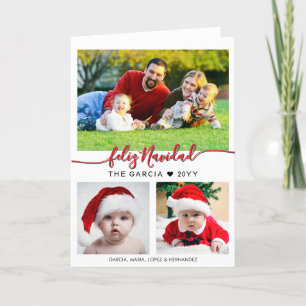 Cartão De Festividades Feliz Navidad Personalizado Três Fotos da Família 