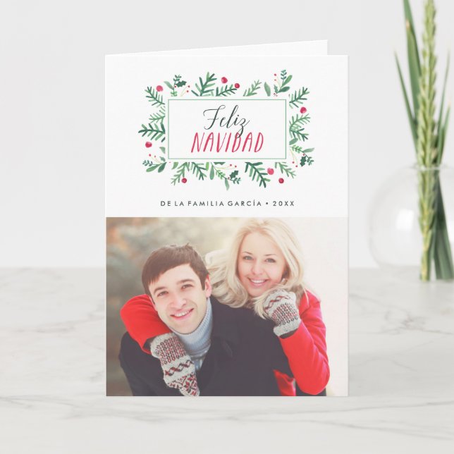 Cartão De Festividades Feliz Navidad Pintado Follaje | Tarjeta de Navidad (Frente)