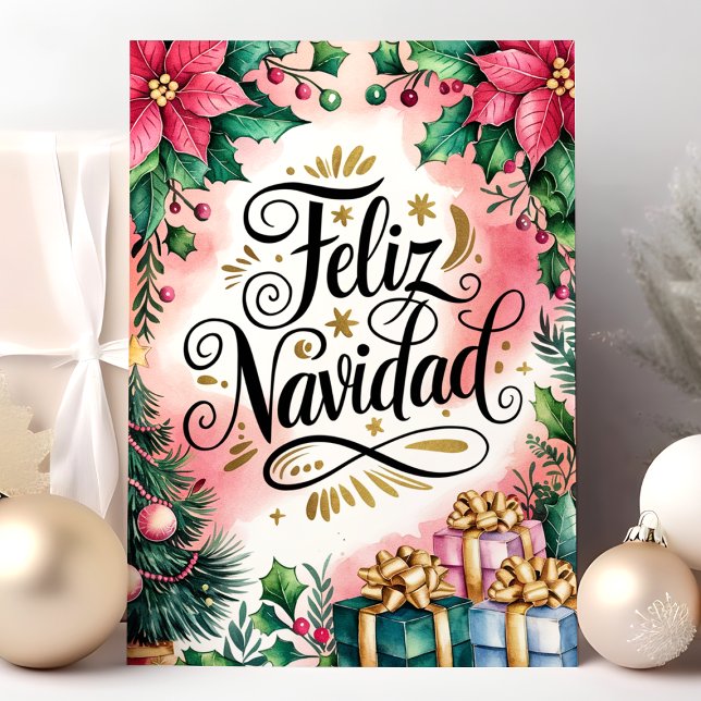 Cartão De Festividades Feliz Navidad Poinsettia Natal (Criador carregado)