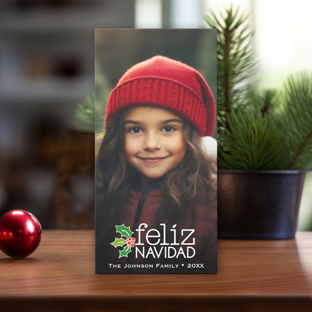Cartão De Festividades Feliz Navidad: Uma Foto Grande (Online Christmas card template, minimal design with 1 photo. Download option available)