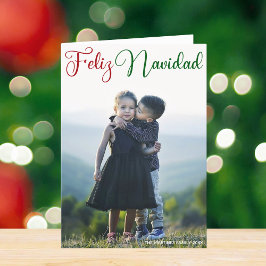 Cartão De Festividades Feliz Navidad Vermelho Verde Espanhol Folha