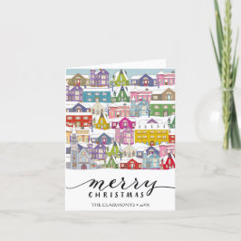 Cartão De Festividades Feliz Negra Moderna da Cidade de inverno Minimalis