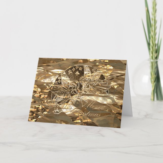 Cartão De Festividades Feliz Ouro de Natal Anjos Jogando Chic de Trompete (Frente)