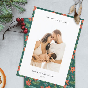 Cartão De Festividades Feliz Padrão Floral de Natal Vermelho Verde