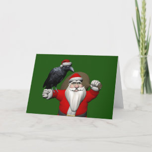 Cartão De Festividades Feliz Papai Noel com Enorme Raven