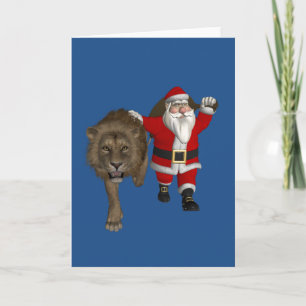 Cartão De Festividades Feliz Papai Noel Com Leão