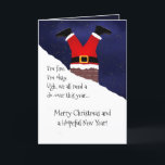 Cartão De Festividades Feliz Papai Noel Entrou Chimney Esperançoso Natal<br><div class="desc">Este cartão de saudação de Natal engraçado e bonito é perfeito para as festas de Natal deste ano. Apresenta um Papai Noel desenhado à mão, que ficou preso na Chaminé com o tema de precisar de uma festa e esperar um ano melhor e Feliz Natal, apesar de tudo. O esquema...</div>