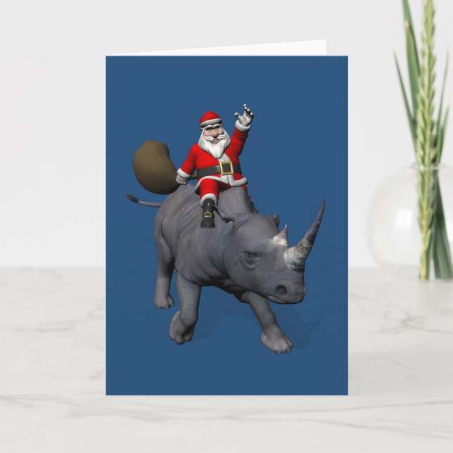 Cartão De Festividades Feliz Papai Noel No Rhinoceronte (Frente)