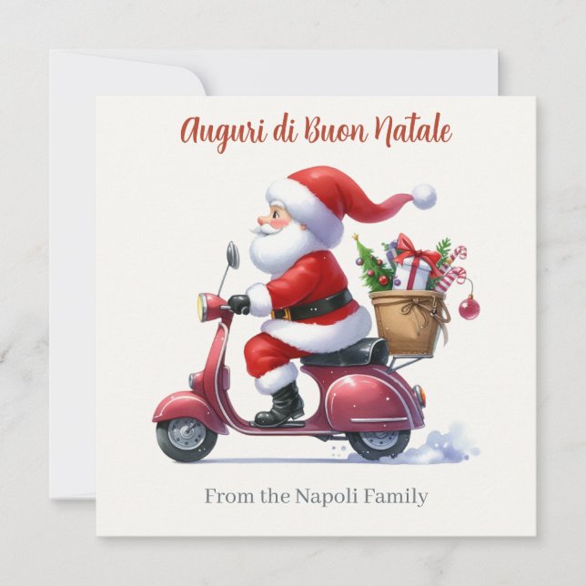 Cartão De Festividades Feliz Papai noel Patinete Itália Natal (Frente)